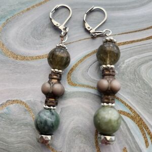 Pierced Drop Earrings with Lever Backs Jasper Agate Stone Handcrafted